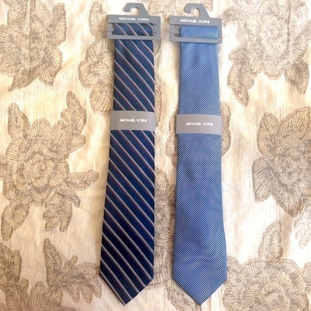 Brand New Michael Kors Set of 2 Ties Satin Sheen Stripes Blue Office Business